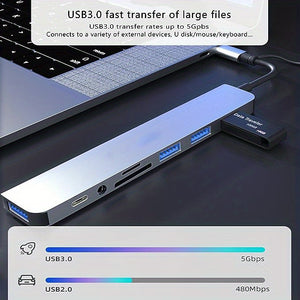 8 In 1 USB C HUB, 4 In 1 USB C Adapter,7 In 1 USB HUB With Splitter Card Reader, USB C Port, USB 3.0 / 2.0, RJ45 PD 87W Multiport,SD/TF Spli