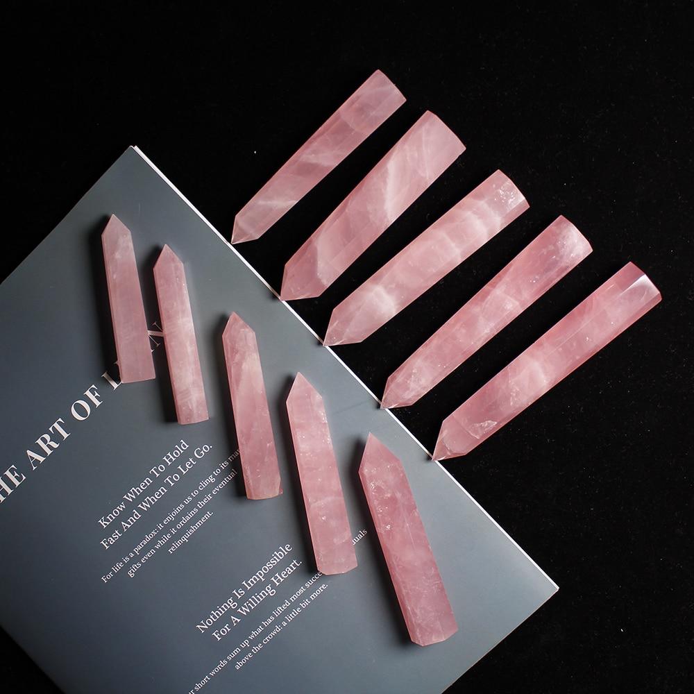 1pc Natural rose quartz crystal point  Pink crystal column Hand polished hexagon for Home Furnishing decoration