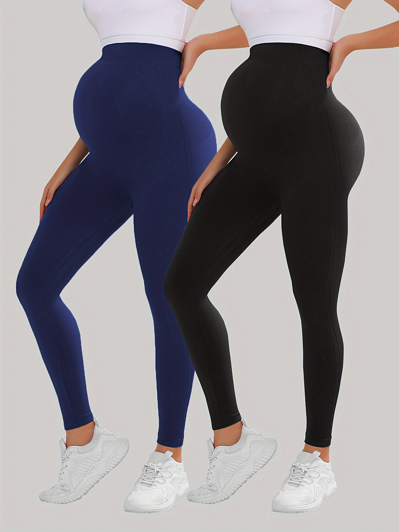 [Tummy Control Leggings] 2pcs High Waist Tummy Control Maternity Leggings - Breathable Softness Butt Lifting Thigh Slimmer