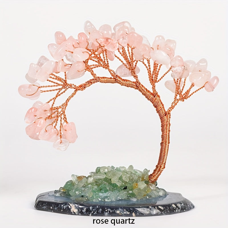 1PC Natural Crystal Lucky Tree, Copper Wire Wrapped Amethyst Gravel, With Agate Sheet Base, Home Decoration Shaking Money Tree For Wealth Pr