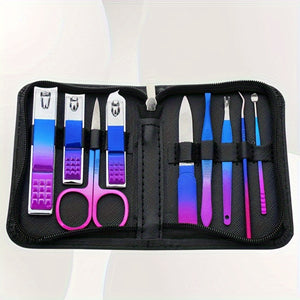 Manicure Set, Stainless Steel Gradient Professional Pedicure Kit Nail Scissors Grooming Kit With Travel Case