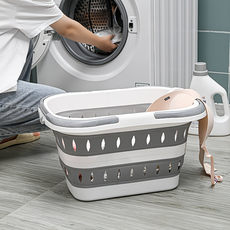 1pc Collapsible Laundry Hamper - Portable Durable Plastic Clothes Storage with Handles, Space Saving Rectangular Design for Bedroom, Bathroom and Home Organization, Laundry Hamper, Bedroom Organization, Modern Organizer, Easy to Clean, Laundry Hamper, Lau