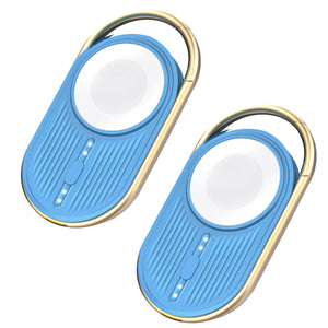 2Pcs Portable Charger For Apple Watch - 1100mAh Magnetic Wireless Power Bank, Watch Charger For IWatch 9/8/7/6/5/4/3/2/SE/Ultra, Travel Keychain Accessory Charger - Blue+Blue