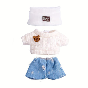 17cm Labubu Doll Clothes For With 3 Outfits - Stylish Fisherman Hat & Sweaters & Pants Or Skirt Set For 17cm Dolls, Adorable BuLabu Accessories For Play & Display (Not Included Shoes & Doll)