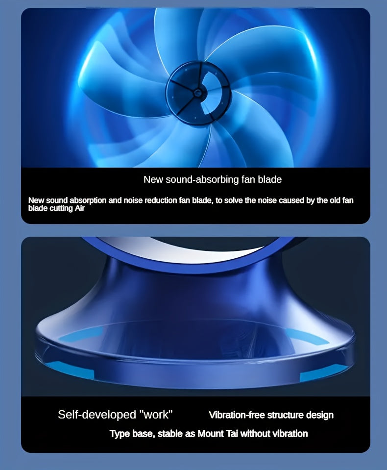 JKUOO Portable USB Desk Fan with 720° Swivel Head - High-Velocity, 5 Speeds, Rechargeable Lithium Battery, Indoor/Outdoor Use, Ideal for Off