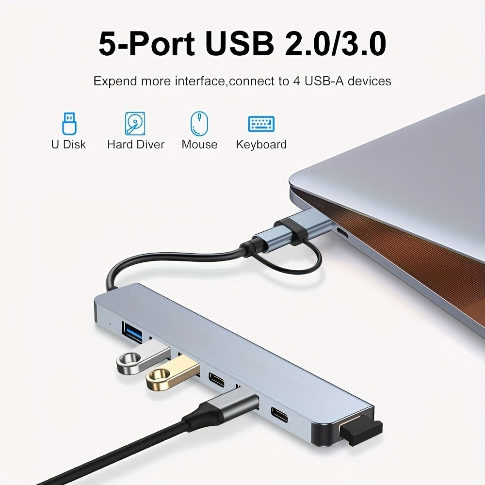 8 In 1 USB C HUB, 4 In 1 USB C Adapter,7 In 1 USB HUB With Splitter Card Reader, USB C Port, USB 3.0 / 2.0, RJ45 PD 87W Multiport,SD/TF Spli