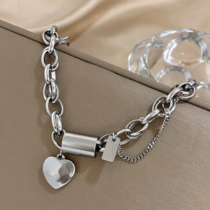 Punk Chunky Gold Color Thick Chain Stainless Steel Bracelets Fashion Design Heart Love Pendant Wrist JewelryNew Year's Gifts Valentine's Day