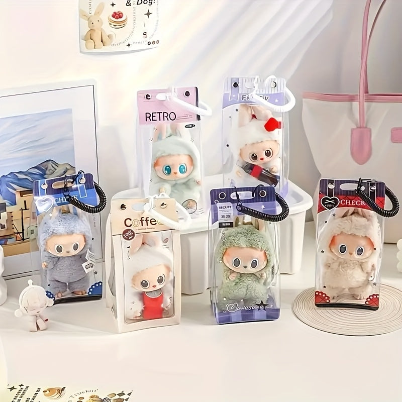 1pc LABUBU Storage Box with Transparent Dustproof Bag and Spring Keychain - High-Quality Clear Plastic Display Case Suitable for LABUBU, CRYBABY, and Winter Rhapsody Plush Toys - Collector's Gift Toy Storage Box Visible Content Design