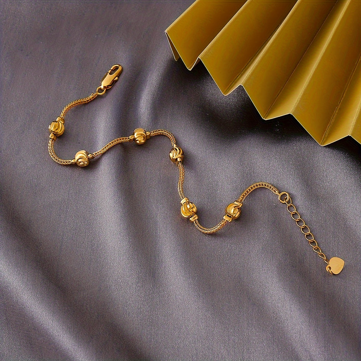 1pc Elegant 24K Gold-Plated Copper Chain Bracelet with Charm Beads - Classic Middle Eastern Style, Ideal for Daily Wear & Parties, Perfect Mother's Day Gift