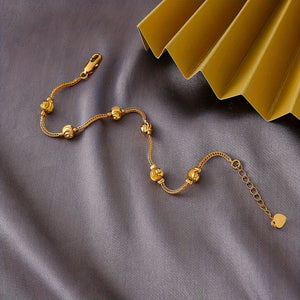 1pc Elegant 24K Gold-Plated Copper Chain Bracelet with Charm Beads - Classic Middle Eastern Style, Ideal for Daily Wear & Parties, Perfect Mother's Day Gift