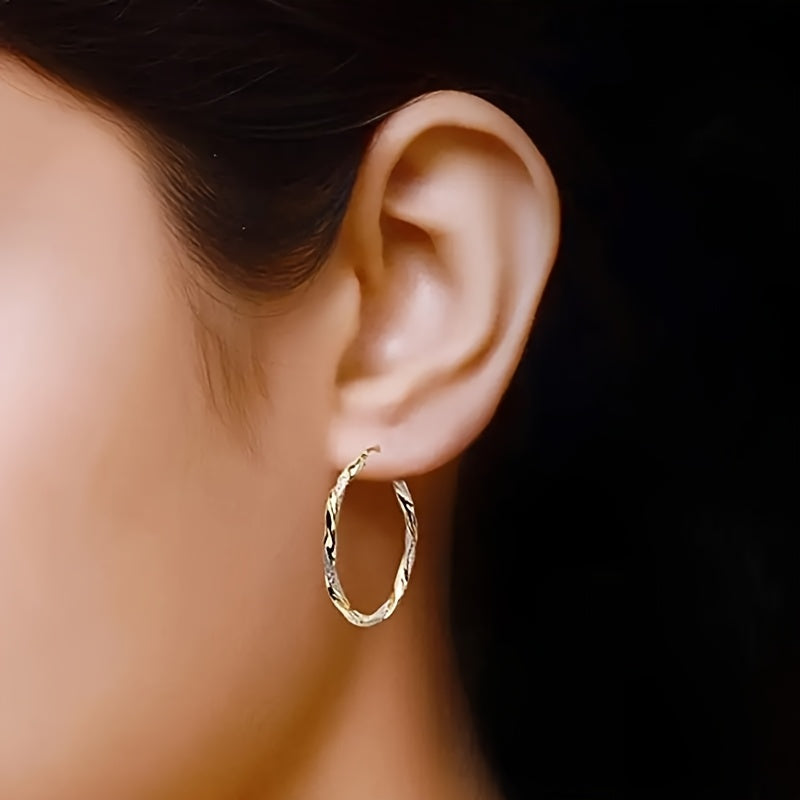 Elegant 14K Gold-Plated Twisted Hoop Earrings - Zinc Alloy, Perfect for Casual Attire & Gifts