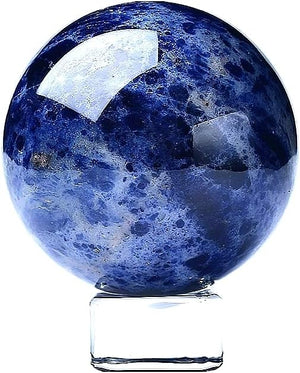Blue Sodalite Ball Healing Blue Vein Sphere with Stand Meditation Chakra Room Decor Office Gift Energy Crystals Reiki Stones Collectible Sphere Stone Rocks Mineral (60-65mm)