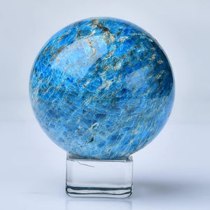 Natural Blue Apatite Ball Healing Sphere with Stand Meditation Room Decor Office Gift Energy Crystals Reiki Stones Collectible Sphere Stone Chakra Rocks Mineral (60-65mm)