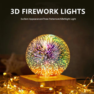 1pc LED 3D Fireworks Night Light, Glowing Led Gift Firework Lamp Small Globe Base Adornment Decorative Kids Children Indoor