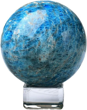 Natural Blue Apatite Ball Healing Sphere with Stand Meditation Room Decor Office Gift Energy Crystals Reiki Stones Collectible Sphere Stone Chakra Rocks Mineral (60-65mm)
