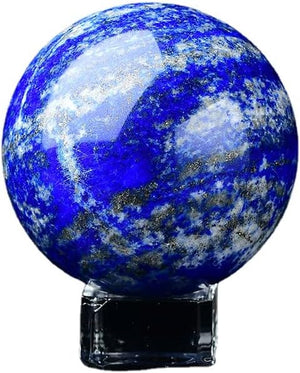 Blue Lapis Lazuli Ball Pyrite Inside Wisdom Crystal Stones Healing Gemstone Sphere with Stand Meditation Chakra Room Decor Office Gift Energy Reiki Stones Collectible Sphere Rocks Mineral (40-50mm)