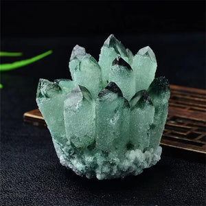 Gorgeous Lab Phantom Quartz Crystal Cluster with Wooden Stand Healing Mineral Specimen VUG Home Office Aquarium Decoration (Yellow)