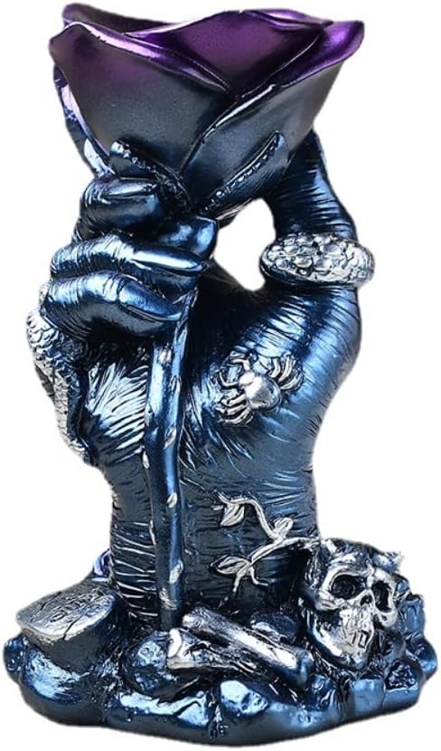 Hand Hold Rose Flower Stand Lover Design DIY Sphere Skull Stand Base Crystal Ball Holder Decoration for Crystal Ball Display Stand Home Decor for Decor Ball (Blue)