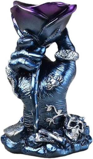 Hand Hold Rose Flower Stand Lover Design DIY Sphere Skull Stand Base Crystal Ball Holder Decoration for Crystal Ball Display Stand Home Decor for Decor Ball (Blue)