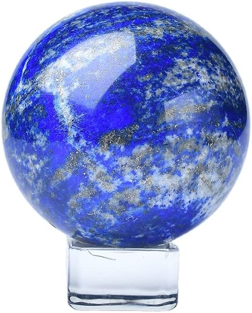 Blue Lapis Lazuli Ball Pyrite Inside Wisdom Crystal Stones Healing Gemstone Sphere with Stand Meditation Chakra Room Decor Office Gift Energy Reiki Stones Collectible Sphere Rocks Mineral (40-50mm)