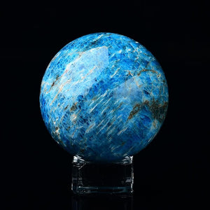 Natural Blue Apatite Ball Healing Sphere with Stand Meditation Room Decor Office Gift Energy Crystals Reiki Stones Collectible Sphere Stone Chakra Rocks Mineral (60-65mm)
