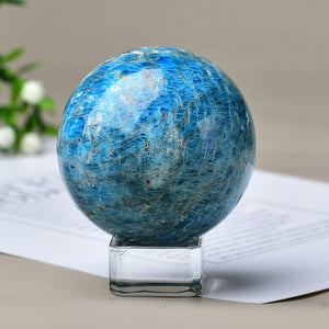 Natural Blue Apatite Ball Healing Sphere with Stand Meditation Room Decor Office Gift Energy Crystals Reiki Stones Collectible Sphere Stone Chakra Rocks Mineral (60-65mm)