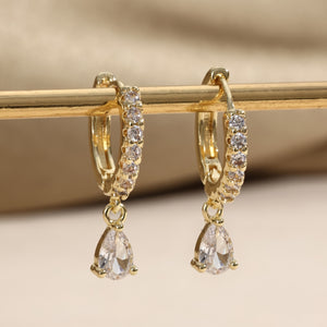 1 Pair Elegant Mini Cubic Zirconia Teardrop Earrings - Sparkling Dangle Design with Clear Gemstone, Ideal for Daily Wear & Special Occasions