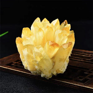 Gorgeous Lab Phantom Quartz Crystal Cluster with Wooden Stand Healing Mineral Specimen VUG Home Office Aquarium Decoration (Yellow)
