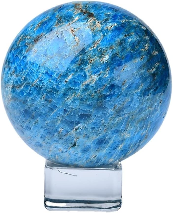 Natural Blue Apatite Ball Healing Sphere with Stand Meditation Room Decor Office Gift Energy Crystals Reiki Stones Collectible Sphere Stone Chakra Rocks Mineral (60-65mm)