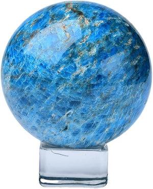 Natural Blue Apatite Ball Healing Sphere with Stand Meditation Room Decor Office Gift Energy Crystals Reiki Stones Collectible Sphere Stone Chakra Rocks Mineral (60-65mm)