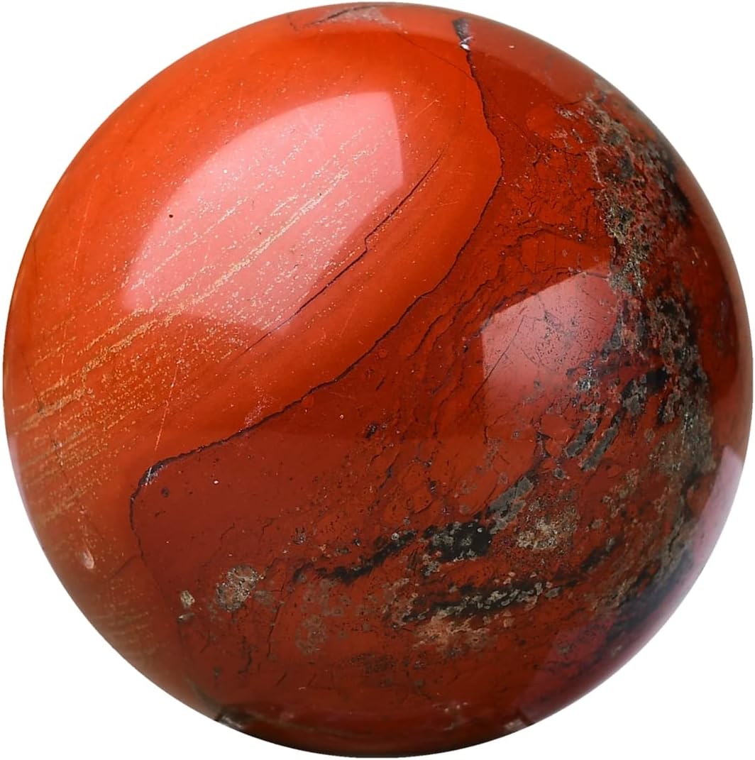 Red Jasper Ball Healing Sphere with Stand Meditation Chakra Room Decor Office Gift Energy Crystals Reiki Stones Collectible Sphere Stone Rocks Mineral (55-63mm)