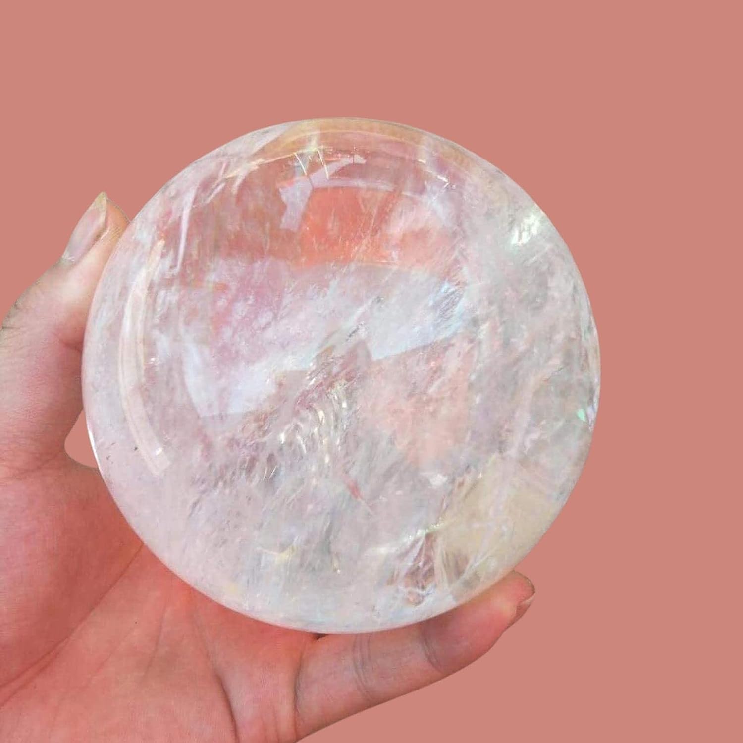 Natural Clear Quartz Crystal Ball,White Crystal Sphere Healing Crystal Ball with Stand Home Decor Prosperous Love Invite Wealth + Pedestal (300g)…