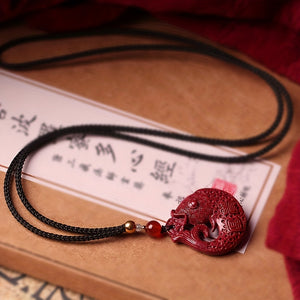 Chinese Red Cinnabar Good Fortune Fish Shape Pendant Necklace