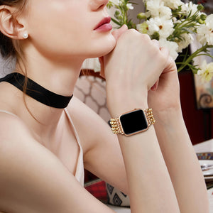 Beaded Bracelet Compatible with Apple Watch Band 4lmm 40mm 38mm Women,Stainless Steel Golden & Silvery Beads, Cute Handmade Elastic Stretch Strap for iWatch Series SE 10 9 8 7 6 5 4 3 2 1