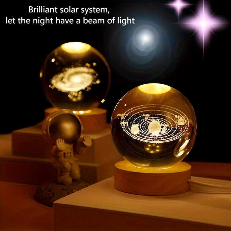 3D Galaxy Crystal Glass Ball, Natural Light Crystal Ball, Various Styles Of Crystal Ball Art Deco Creative Night Lights, It Is A Must-have Gift For Party, Independence Day, Christmas, Wedding, Birthday, New Year, Halloween