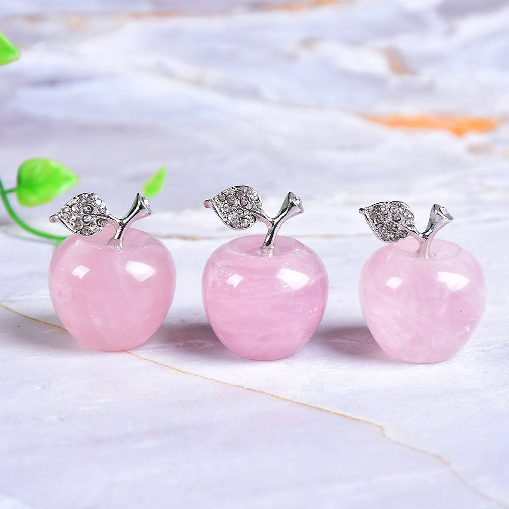 1PC Natural Rose Quartz Powder Crystal Apple Home Decor Valentine's Day/Christmas present DIY gift Polished Healing stone