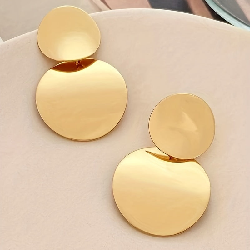 Double Round Design Dangle Earrings Alloy 14K Gold Plated Simple Classic Style For Women Girls Party Ear Accessories