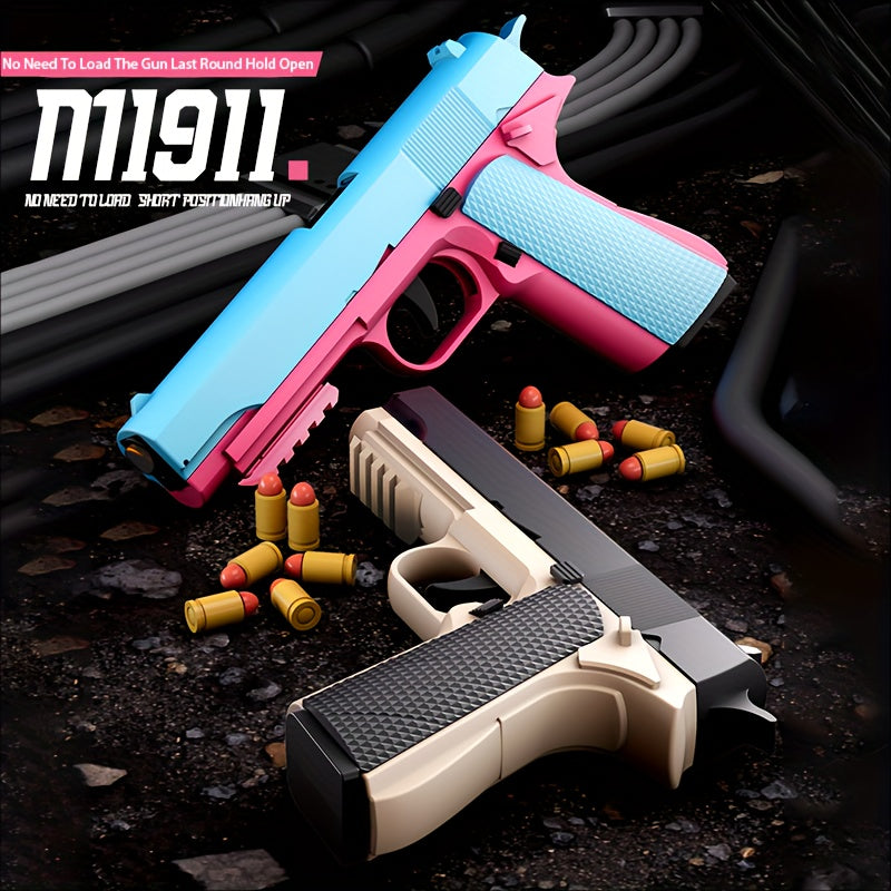 M1911 New Style Toy Gun Soft Clip Pistol [Upgradeable Continuous Shot] Short Bit Suspension Mode Clip And Pull Back Action, Toy Foam Blaster