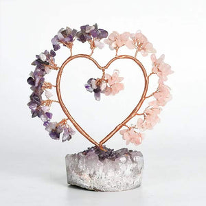 Amethyst Mixed with Rose Quartz Heart Shaped Crystal Money Tree with Amethyst Base Crystal Gift Reiki Healing