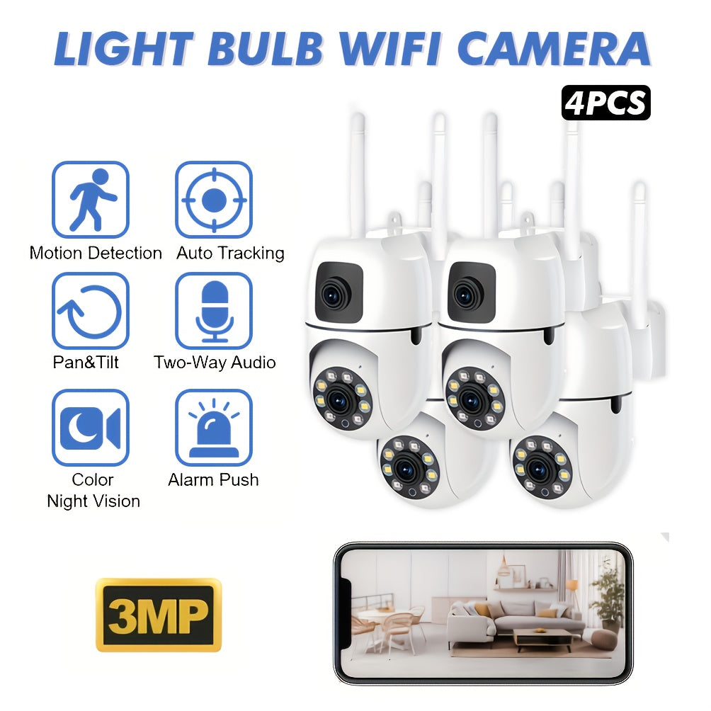 4pcs 1080p Wireless High-definition Intelligent Security Cameras - Reliable Wi Fi, Advanced Pan/tilt/zoom, Crystal Clear Color Night Vision,