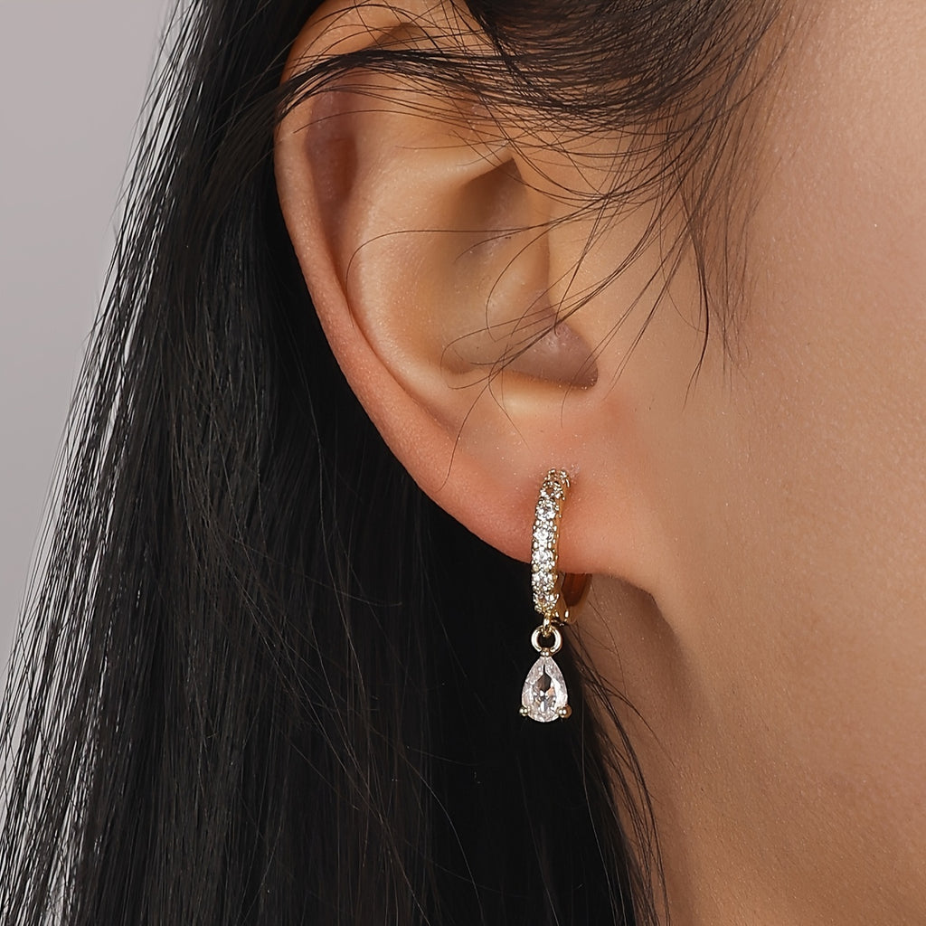 1 Pair Elegant Mini Cubic Zirconia Teardrop Earrings - Sparkling Dangle Design with Clear Gemstone, Ideal for Daily Wear & Special Occasions