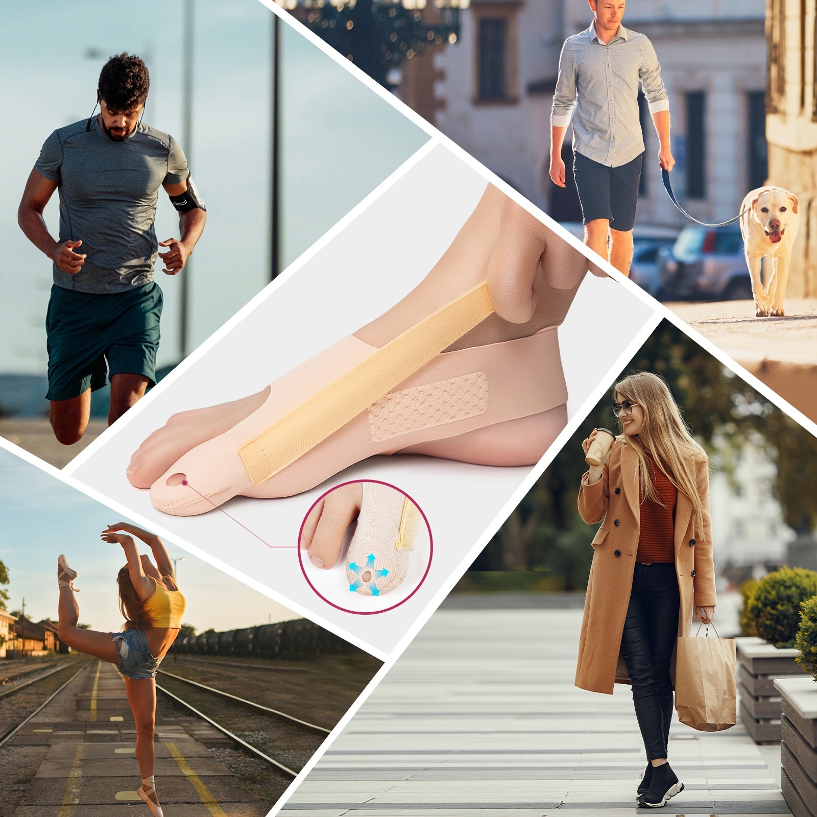 Breathable Fabric Toe Separator & Support Wrap for Day and Night Use – Ideal for Running,, and Foot – Easy to Wear, Durable, Beige with Blue Accents, Foot Comfort Support | Supportive Footwear | Breathable Fabric Wrap, Foot Care