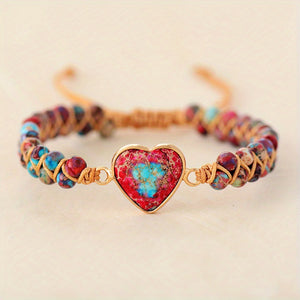 Hot Selling Bracelet Goods Source Red Imperial Stone Bracelet Peach Heart Love Hand String Braided Bracelet