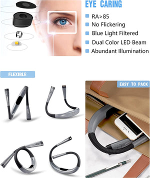 LED Neck Reading Light, Book Light For Reading In Bed, 3 Colors, 6 Brightness Levels, Bendable Arms, Rechargeable, Long Lasting, Perfect For