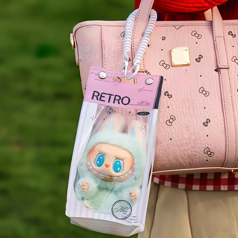 1pc LABUBU Storage Box with Transparent Dustproof Bag and Spring Keychain - High-Quality Clear Plastic Display Case Suitable for LABUBU, CRYBABY, and Winter Rhapsody Plush Toys - Collector's Gift Toy Storage Box Visible Content Design
