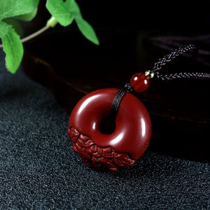 Natural Raw Stone Cinnabar Lucky Pixiu Safety Buckle Pendant Purple Golden Sand Necklace