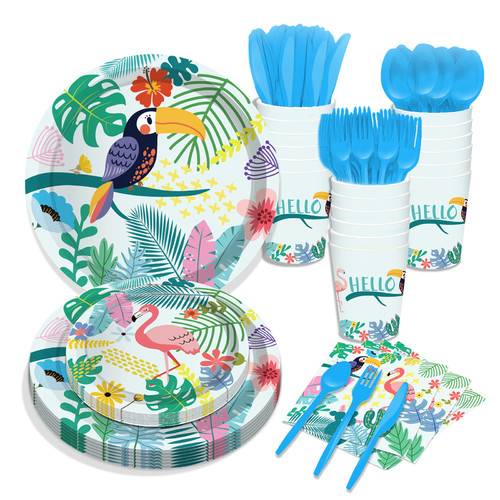 Hawaii Flamingo Paper Plates Party Supplies Toucan Disposable 68PCS Set US Local Shipping