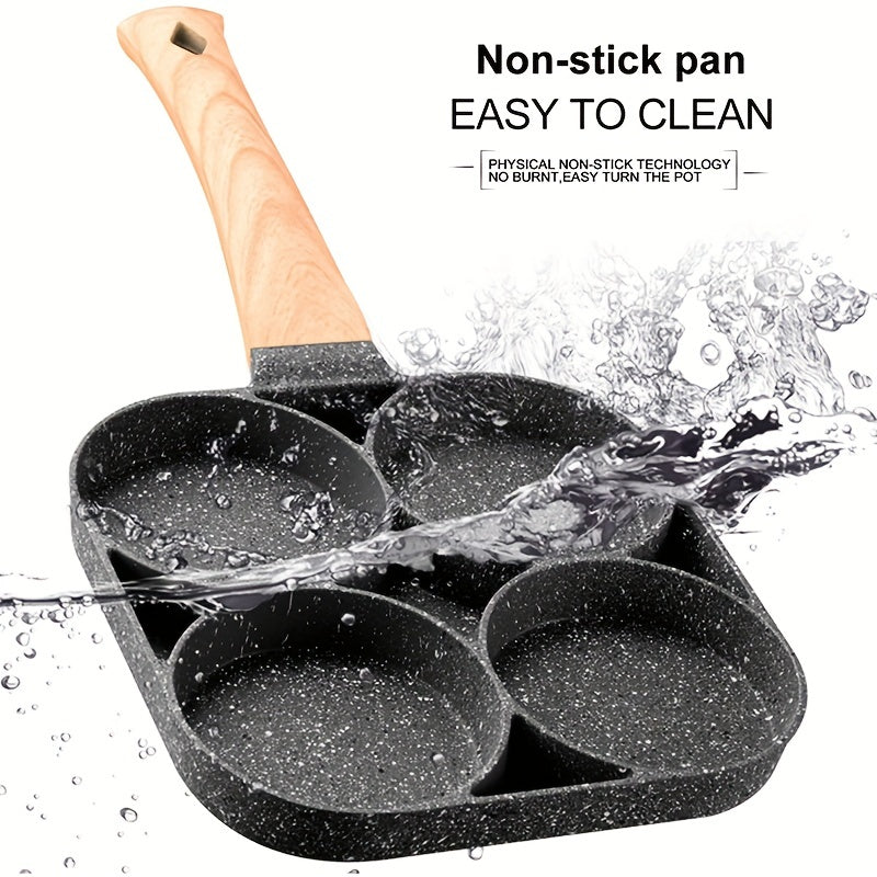 4-in-1 Non-Stick Mung Bean Stone Egg Frying Pan with Cast Iron Handle, Smooth Surface Compatible, Hand Wash Only, Kitchen Cooking Tool