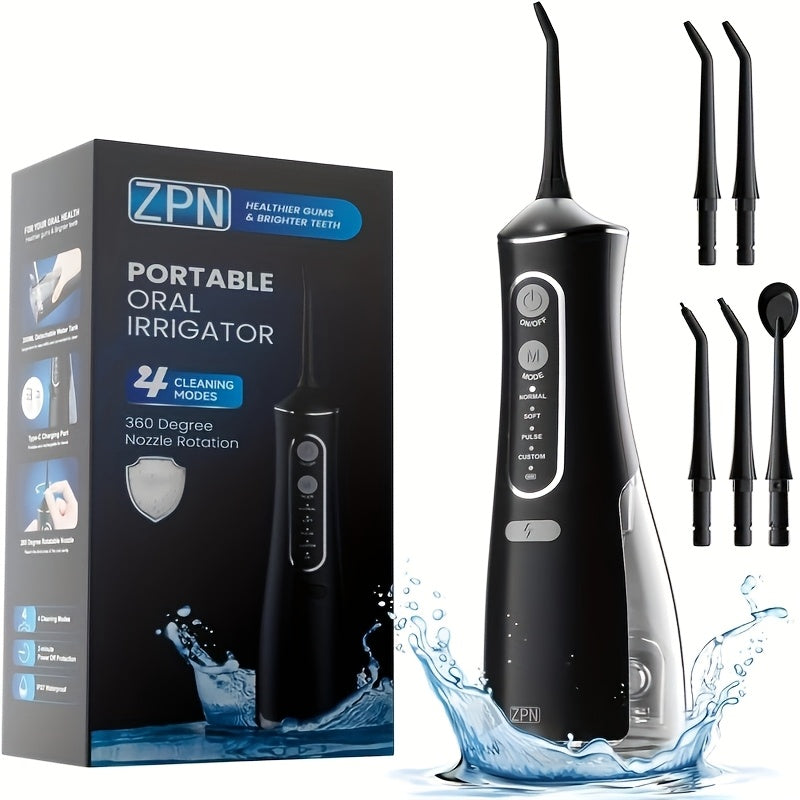 KUNYUN ZPN Water Flosser for Teeth Cleaning And Flossing with 5 Replaceable Jet Tips, Water Flosser Portable And Rechargeable for Home And Travel with 4 Modes Normal/Soft/Pulse
