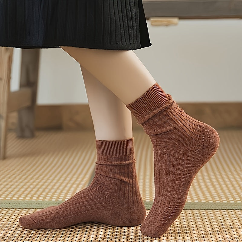 10 Pairs of Soft & Comfortable Simple Solid Tube Socks - All-Matching Ladies Stockings with Gentle Fabric for Casual Attire